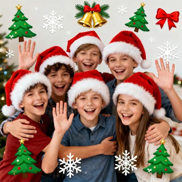 Christmas Santa Hat for Kid, Red Velvet Double Layer Xmas Holiday Party Hat - Picture 4 of 7